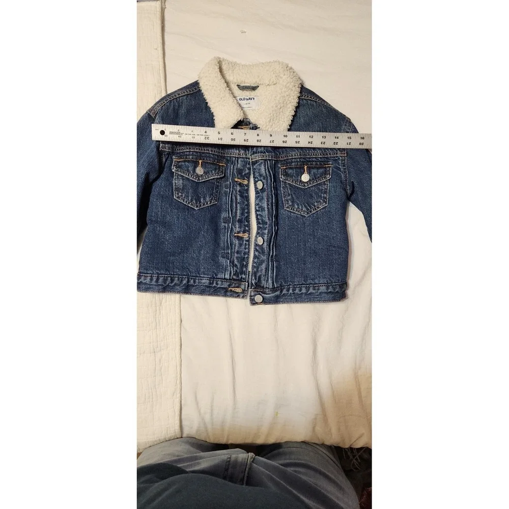 Old Navy Jacket Youth Kids Large 10/12 Blue Denim Sherpa Lined Trucker Coat